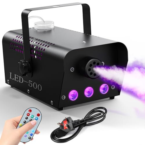 Smoke Machine, 500W Fog Machine with 3 RGB LED and Wireless Remote Control, Smoke Machine with Lights for Party Halloween Christmas Stage Effect Disco