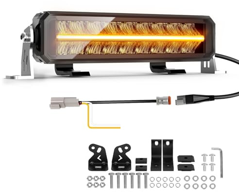 CO Light 10 Inch LED Light Bar, 12/24v Light Bar with Amber/White DRL, Double Row Driving Work Lamp for Car Off Road Tractors 4x4 Vehicles Truck, Super Bright 70W 14000LM IP68 Waterproof |