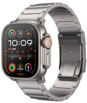 LULULOOK Titanium Strap for Apple Watch Ultra 3/2/1 49mm 46mm | Titanium Metal Band for Men, Security Folding Clasp, DLC Coating & Adjustable Link Fit