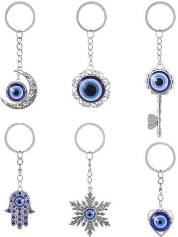 ShinherYee 6 Stück Evil Eye Schlüsselanhänger, Schlüssel Glücksbringer, Türkisches Auge Schlüsselanhänger, Nazar Auge Anhänger Böser Blick, Blaue Böse für Glücksgeschenk Männer und Frauen