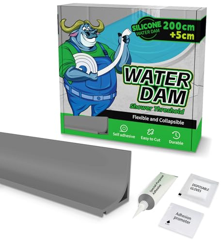 ALITAIYI Schwallschutzleiste Dusche, Wasserstopper, Grau, 205 cm | Selbstklebend, Silikon, mit Kleber, Biegbar und Zuschneidbar, für Duschschwelle, Badewanne, Waschbecken und Küche