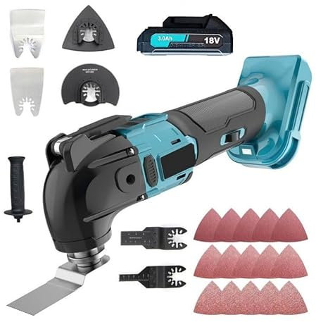 Brushless Cordless Oscillating Multi-Tool,for Makita 18V 1x 3.0AH Battery, Electric Oscillating Shovel, 6 Speed Controls, 22 PCS Accessory Kit,for Wood Cutting, Scraping