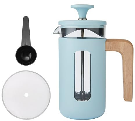 La Cafetière Pisa 3 Cup Cafetière In Sky Blue, Durable Stainless Steel Frame and Plunger, Heat Resistant French Press With Stylish Natural Wood Handle, Versatile Coffee Plunger, 350ml