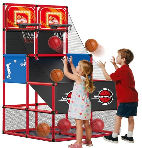 Arcade Toy Basketball Spielset für Kinder mit Punktetabelle – Elektronisches Basketballkorb für Kinder Sport-Spielzeug für drinnen und draußen, Geschenk für Mädchen Jungen 3 4 5 6 7 Jahre (Rot)