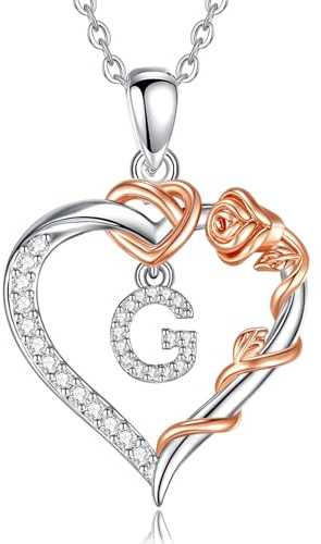 EUDORA Harmony Ball Copper Rhodium Plated Initial Heart Necklace with Cubic Zirconia for Women, Rose Gold Flower Letter Pendant Heart A to Z Alphabet Personalized Jewelry Gifts, 18+2 Chain