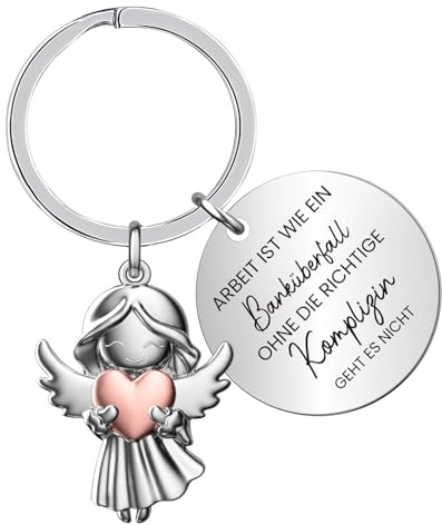 HUKUMA Beste Kollegin Schlüsselanhänger Schutzengel, Schlüsselanhänger Arbeitskollegin mit Spruch, Beste Kollegin Geschenke, Engel Anhänger, Glücksbringer Schutzengel für Arbeitskollegin Geschenke