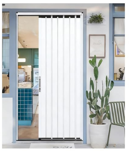 zklaseot Aluminum Alloy Divider Door with Handle Lock, Inside and Outside Sliding Folding Door, Fireproof and Moisture-proof, Privacy Partition Gate for Entryway/warehouse/garage(White,90x190cm)