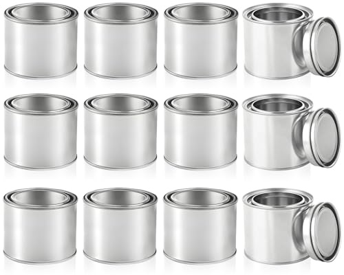 12 PCS Paint Cans with Lids, 300ml Empty Paint Tins Unlined Metal Paint Pail Multipurpose Storage Paint Bucket for Painting Diy Project Arts and Crafts