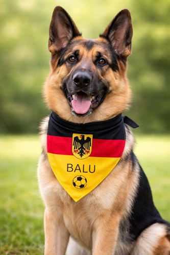 Personalisiertes Hundebandana mit Namen – Individuelles Hundehalstuch mit Wunschtext & Symbol – Waschbar – hergestellt & personalisiert in der EU (M, Deutschland Flagge mit Adler)