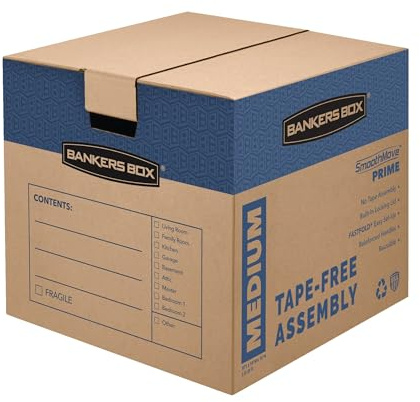 Bankers Box Medium Prime Moving Box 8 Pack, Reinforced Handles, Tape-Free Assembly, Attached Lid, 18-in x 15-in x 14-in (0062806)