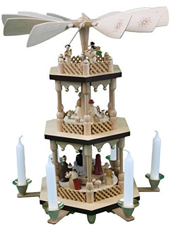 Weihnachtspyramide Erzgebirge Richard Glässer Seiffen Weihnachtspyramide Christi Geburt 2-stöckig Natur, 13721