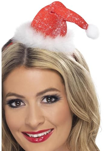 Smiffys Mini bonnet de Père Noël, Rouge, sur un bandeau