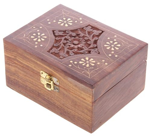 Puckator Sheesham Wood Essential Oil Box Design 2 (Holds 12 Bottles) - Pretty Wood Storage Box Boxes For Diffuser Pure Essential Oil Nail Polish Aromatherapy - Indian Home Decor