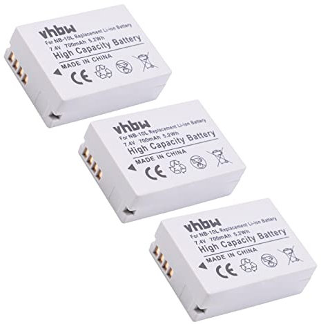 vhbw 3X Akku kompatibel mit Canon PowerShot G10, G3x, SX40, SX40HS, G1 X, G15, SX50, SX50HS Kamera (700 mAh, 7,4 V, Li-Ion)