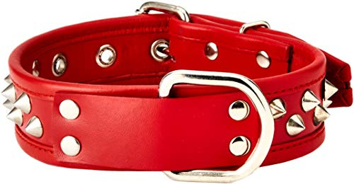 Rouge Garments Halsband mit roten Nieten und D-Ring.