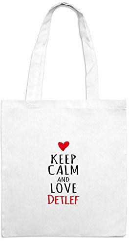 printplanet Jutebeutel mit Namen Detlef - Motiv KEEP CALM - Farbe weiß – Stoffbeutel, Jutesack, Hipster, Beutel