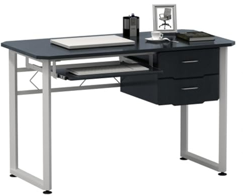hjh OFFICE Schreibtisch WORKFLOW 120x60 cm Arbeitstisch mit Tastaturauszug und Ablage, Graphit/Weiß, 673622