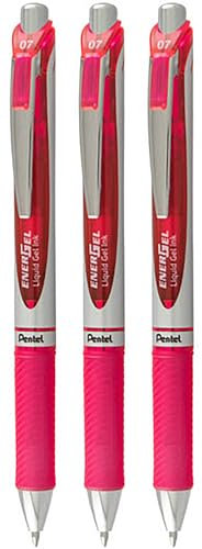 Pentel EnerGel XM BL77 Lot de 3 stylos rétractables à encre gel liquide – 0,7 mm – 54 % recyclé – Rose