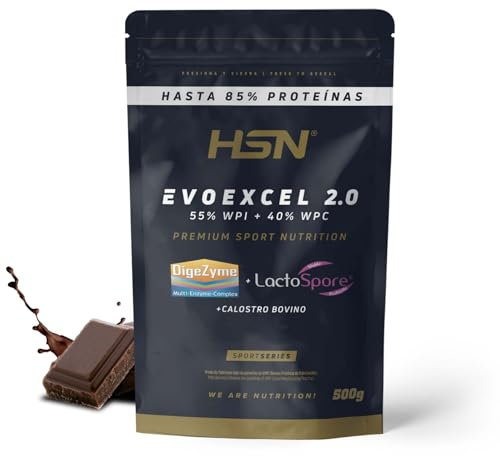 HSN Evoexcel 2.0 (Whey Protein Isolate + Concentrate) | Chocolate 500g | Whey + DigeZyme® + Calostro + Probióticos | No Contiene Dosificador | No-GMO, Vegetariano, Sin Gluten ni Soja