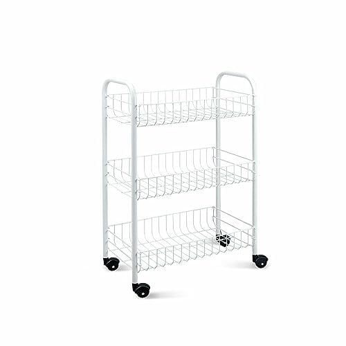 VR7 - 3 Tier Kitchen Storage Rack Trolley on Wheels – Metal Shelves Unit, Free Standing Fruit Basket, Vegetable Rack, Onion and Potato Storage, Kitchen & Bathroom Organizer, Drink Holder – White