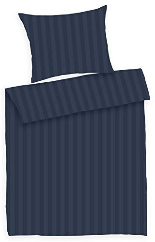 PremiumShop321 Mako-Damast Bettwäsche 100% Baumwolle 28mm Streifen YKK Reißverschluss (Nachtblau, 135x200)