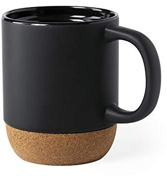 FUN FAN LINE - Set di 2 Tazze da Caffè Grandi in Ceramica | Tazze Alte Nere con Base in Sughero | Set di Tazze Moderne per Colazione e Tè | Perfetto per la Casa e l'Ufficio