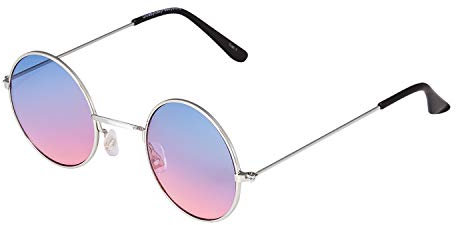 Ultra Monture Argentée Verres Bleus À Roses Lunettes de Soleil Rondes UV400 pour Hommes et Femmes – Petite Lunettes Rondes Rétro Unisexes avec Charnières Confortables à Ressort