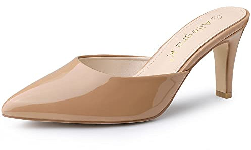 Allegra K Damen Pantoletten mit spitzem Zehenbereich, Stiletto-Absätze, Hautfarben, 40 EU