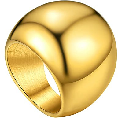 Minimalistischer Damen Kuppelring 23.5mm breit Edelstahl Schlichter Glänzender Polierter Siegelring für Damen Frauen Gewölbter Konvexer Fingerring Stapelbarer Ringgröße 62.1(19.8) in Gold