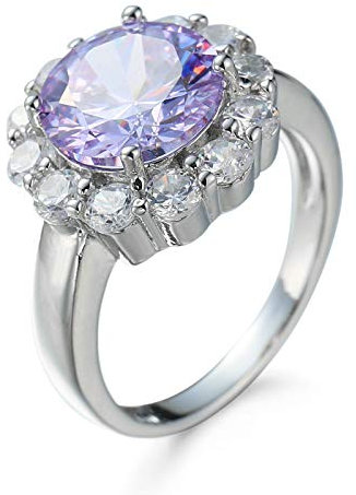 Banemi Ringe Zirkonia Damen, Verlobung Ring Damen Weißvergoldeter Violett Runden Damen Verlobungsring Größe 57 (18.1)