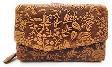 Hill Burry echt Leder Damen Geldbörse Portemonnaie floral mit RFID/NFC Schutz (Braun)