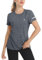 TACVASEN Melange Sportshirt Damen Kurzarm Tee Wandershirt Rundhals Meliert Leicht Oberteil für Laufen Joggen Training Tops (M, Dunkelgrau)