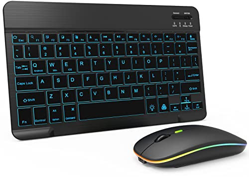7 Color Backlit Bluetooth Keyboard and Mouse Combo for iPad A16 11th 10th Gen iPad Pro Mini Air iPhone, iPadOS 13 or Later, Slim Rechargeable Android Tablet Phone Wireless Mouse Keyboard (Black)
