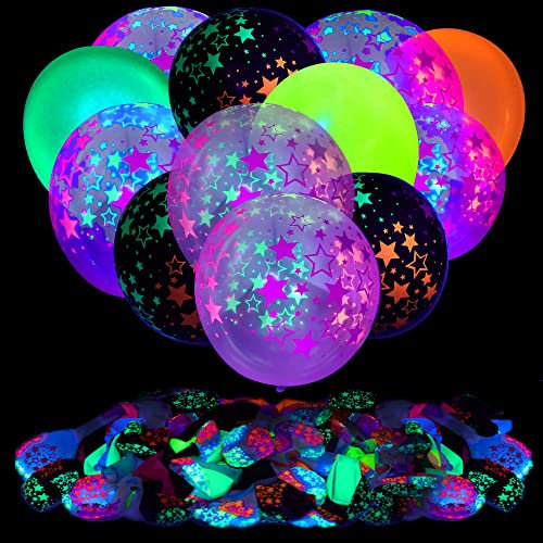 90 Stück UV Neon Luftballons,Neon Sterne Leuchtende Party Luftballons,UV Schwarzlicht Luftballons,Leuchten im Dunkeln für Geburtstagsdekorationen,Hochzeit,Leuchtende Partyzubehör