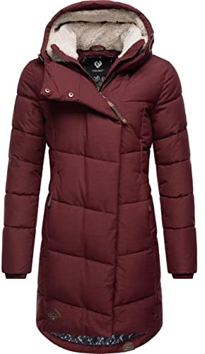 Ragwear wasserdichter Damen Wintermantel warmer Steppmantel lang mit Kapuze Pavla Intl Wine Red22 Gr. XXL
