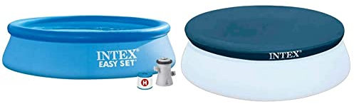 Intex 8FT X 24IN Easy Pool Set, Blue c/w Filter Pump & 28020 Easy Pool Cover, PVC, Blue, 244 cm