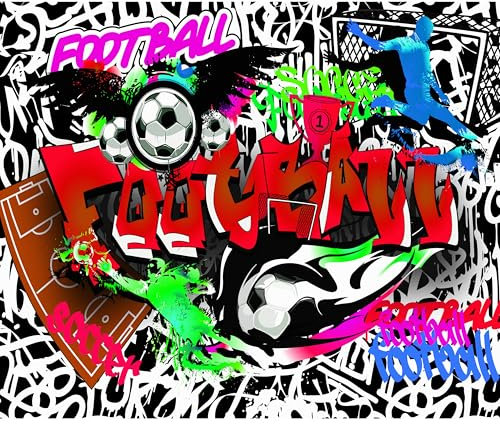 decomonkey - Papier Peint Panoramique Adhésif Graffiti Football 294x210 cm - Stickers Muraux Chambre Autocollant - Bleu blanc rouge vert - Artistique graffiti coloré urbain mural football sport
