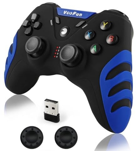 VooFun PC Controller Wireless, PS3 Controller PC Gamepad mit Hall Effekt Joystick, Dual Vibration, Gaming Controller für PC Windows 7/8/10/11, PS3, Steam, Android Smart TV, TV Box, Raspberry Pi, Blau