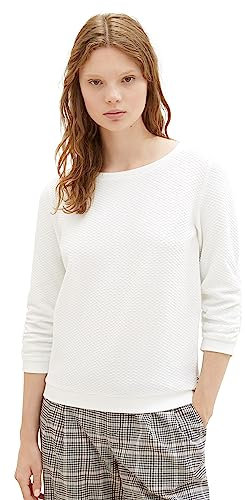 Tom Tailor Denim Damen Sweatshirt mit Raffarm & Struktur, 10332 - Off White, L