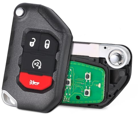 Aichiyu 3 + 1 Tasten Flip Smart Fernbedienung Schlüsselanhänger Ersatz passend für Jeep Wrangler 2018-2022 Gladiator 2019-2022, FCC ID: OHT1130261, P/N: 68416784AB, 68416784AA, 68416784