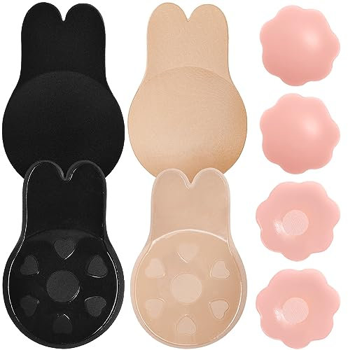 winbest 4 Paar Klebe BH, 13cm Klebe BH Push Up, Wiederverwendbare Silikon Trägerlosen BH mit 2 Paar Nippelpads für Abendkleid, Brautkleid