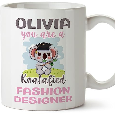 MUGFFINS Personalised Mug for Fashion Designer Woman - in English - Custom Koalafied - Funny Custom Gift for Colleagues - Ceramic 11oz Mug