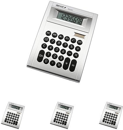 Genie 50 DC 8-stelliger Tischrechner (Dual-Power (Solar und Batterie); kompaktes Design) Silber, único (Packung mit 4)