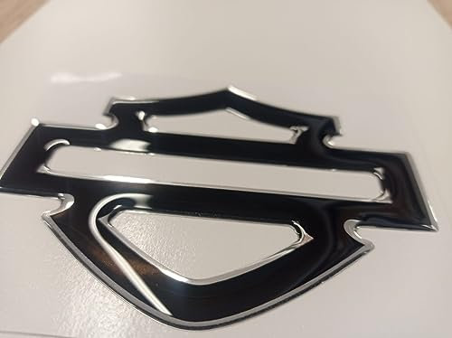Stemma logo decal compatibile con i modelli HARLEY, coppia adesivi resinati, effetto 3D. Per SERBATOIO o CASCO. (nero/cromo)