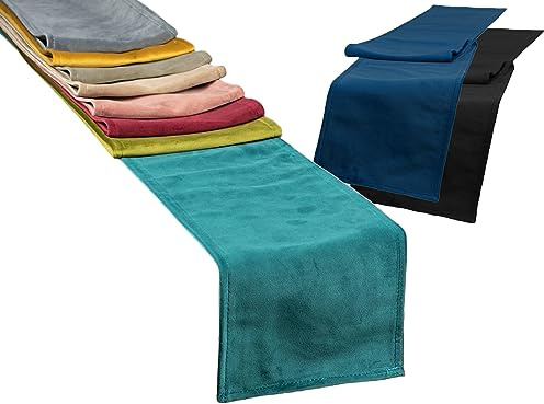 beties Samt&Sonders Tischläufer ca. 40x220 cm dekorativer Jeansnaht, aus deutschem Unternehmen in hochwertiger Qualität, Farbe: Admiral-blau