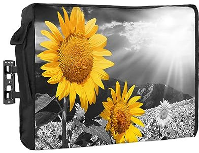 TV-Abdeckung für den Außenbereich, 2 gelbe Sonnenblumen mit schwarzem und weißem Hintergrund, wasserdicht und wetterfest, 76,2 - 81,3 cm (30 - 32 Zoll), LCD-Display, Displayschutzfolie für den