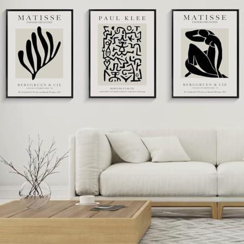 PWAAHDC 3-teilige bilder Wohnzimme Modern - Matisse Poster Aesthetic Set - Schwarz Beige Wohnzimmer und Schlafzimmer Deko ohne Rahmen (40x60 cm)