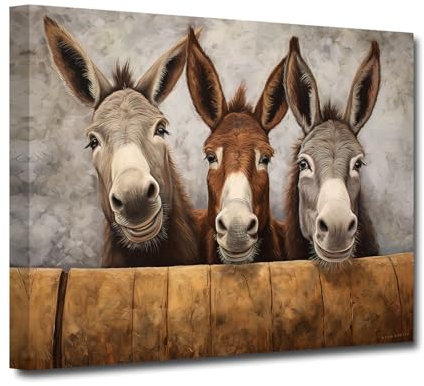 LZIMU Esel Leinwand Wanddrucke lustiges Drei Esel Bild Wanddekoration rustikaler Bauernhoftier-Kunstdruck für Bauernhaus Wanddekoration (C, 30.00 x 45.00 cms)
