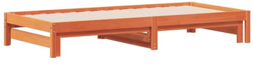 vidaXL Tagesbett Ausziehbar, Bett mit Lattenrost, Gästebett für Schlafzimmer Wohnzimmer, Ausziehbett Sofabett Bettsofa, Wachsbraun 80x200cm Massivholz Kiefer