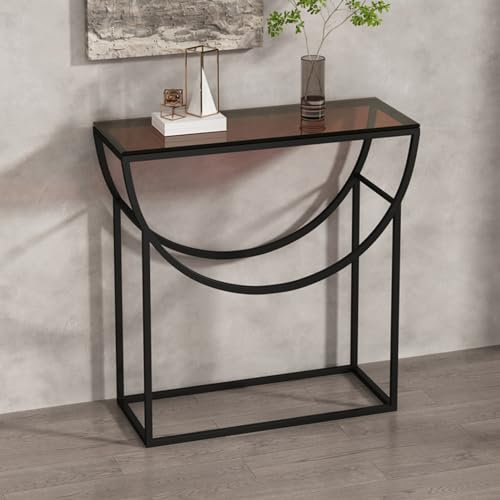 HYIWSIJT Table de canapé Console, Table d'entrée Moderne avec Cadre en métal, Plateau en Verre trempé en Forme de Demi-Lune, pour Salon, Couloir (Couleur : Noir, Taille : 100 x 30 x 80 cm)